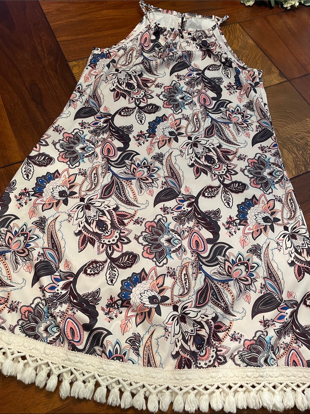 Floral Paisley Halter Top Dress in White, Pink & Navy N52
